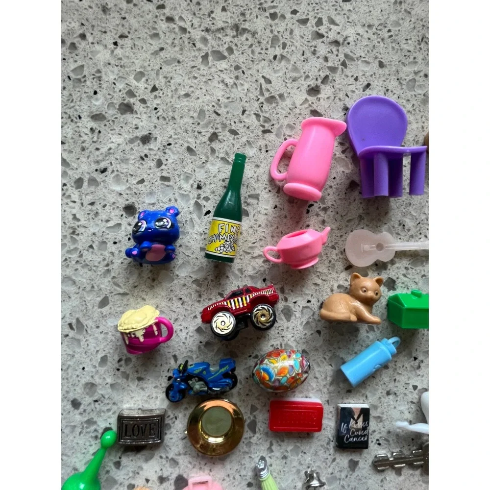 Assorted Miniature Toy Lot Mixed Trinkets Dollhouse Accessories Food Animals